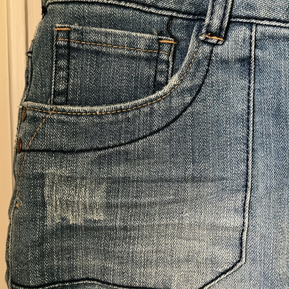Denim Micro Mini Skirt Size 3 Spandex Distressed - Picture 5 of 12